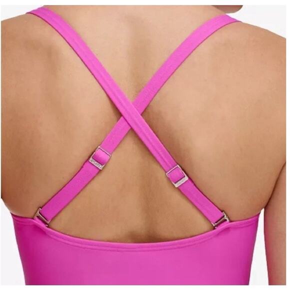 DKNY One Piece Pink Large Swimsuit Ruched Tummy Slimming Crossback Padded Bra - Picture 9 of 10